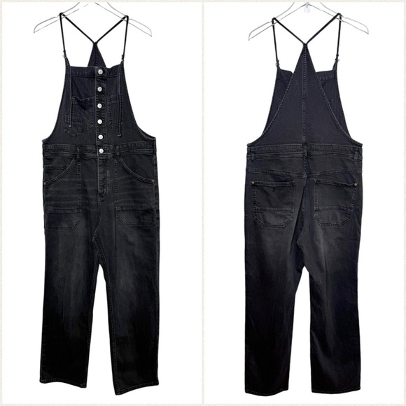 Anthropologie Pilcro Black Wash Painters Women’s Strappy Denim Overalls Sz 31 - Picture 2 of 15